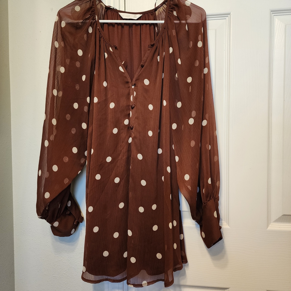 LC Lauren Conrad Brown Polka Dot Blouse